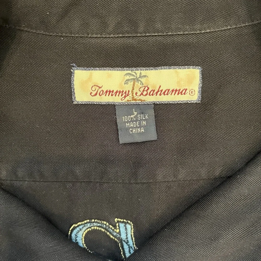 Tommy Bahama Silk Button Up Shirt Men's Large Black Golf "Birdie Watching" - Picture 3 of 10